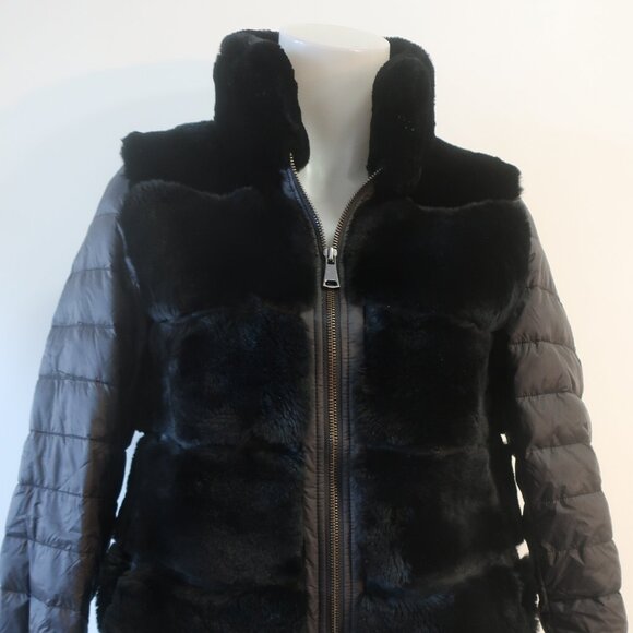 Womens Linda Richards Luxury Black Genuine Rex Rabbit Fur Puffer Jacket Coat XS - Picture 3 of 12